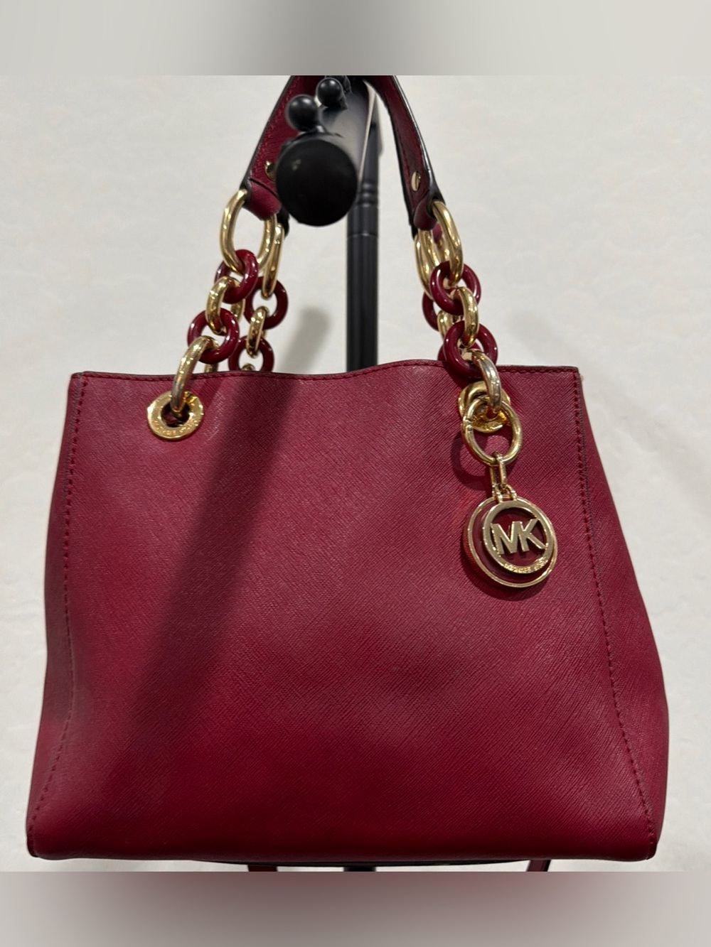 MICHAEL KORS Burgundy Satchel Bag Red Saffiano Leather Old Money Crossbody 2 Way
